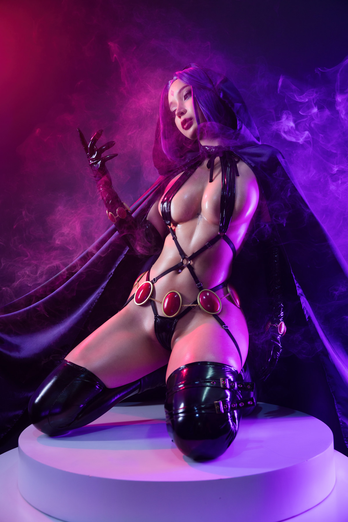 Шалавистый Cosplay Umeko.J Raven Latex Lingerie Set.01 длинные ножки