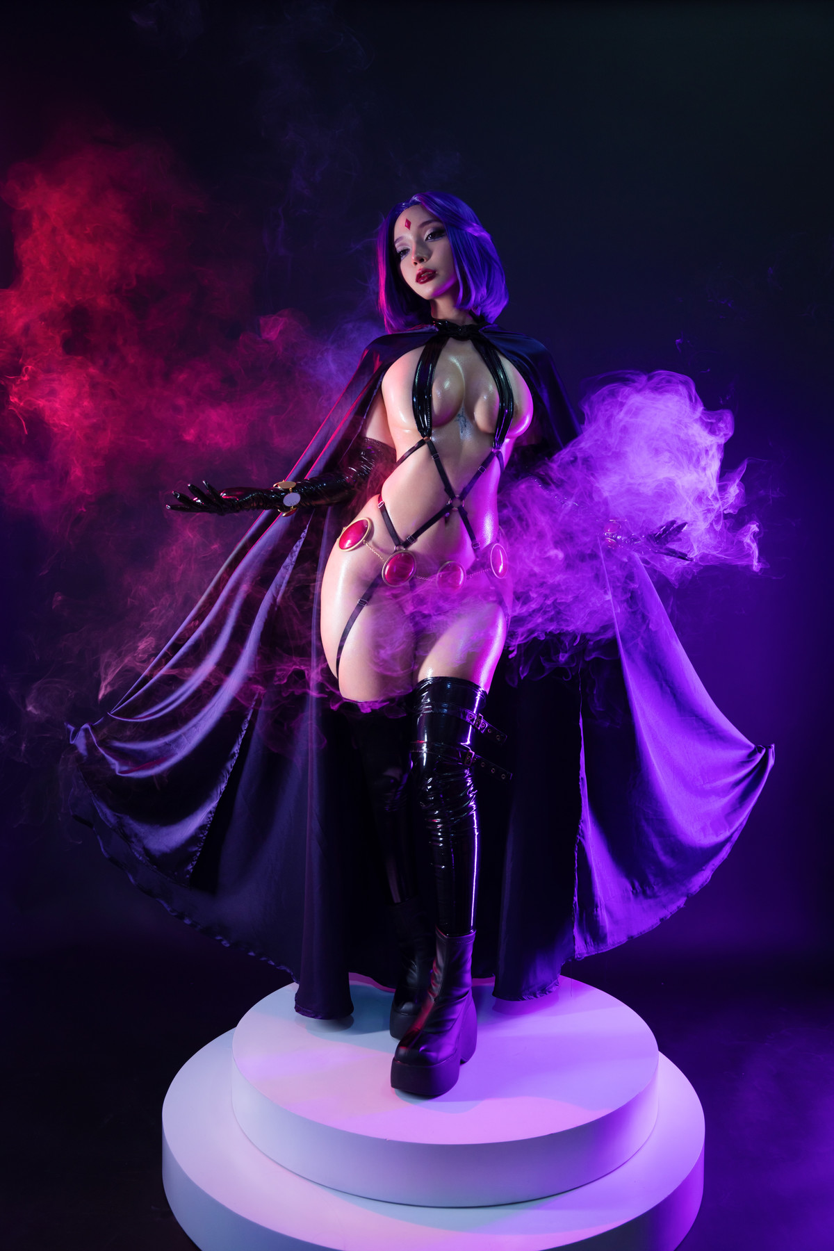 Качественный Cosplay Umeko.J Raven Latex Lingerie Set.01 роскошные сиськи