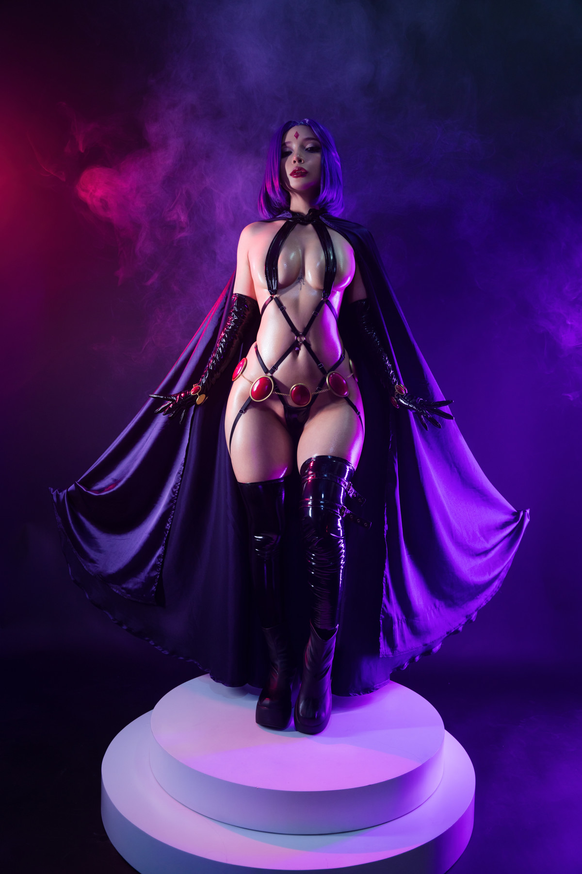 Sexy Cosplay Umeko.J Raven Latex Lingerie Set.01 жопа во всей красе